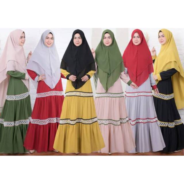 GAMIS SERUTI CERUTI SYARI SET KHIMAR LIST BRUKAT