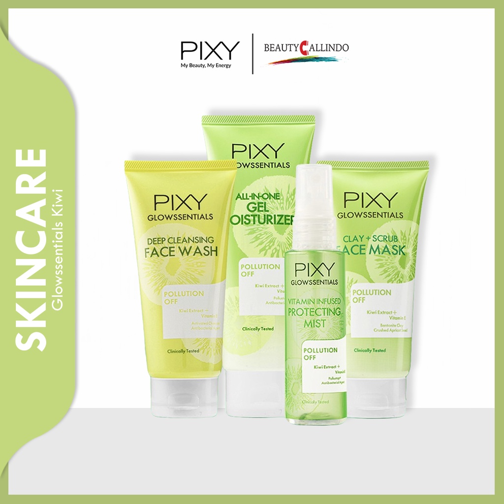 PIXY Glowssentials Pollution Off - Kiwi  Gel Mositurizer | Face Mist | Face Mask | Face wash | Masker Wajah