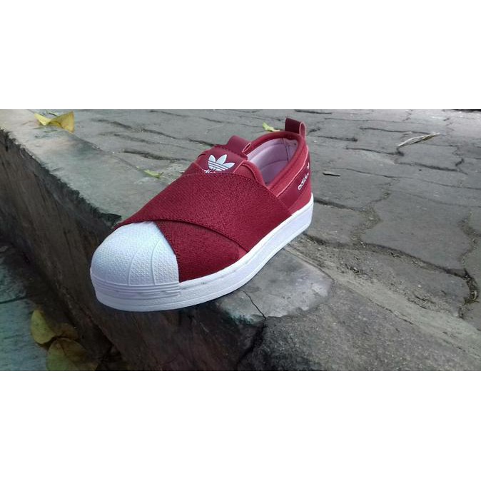 ADIDAS SUPERSTAR SLIP ON KIDS ANAK ANAK SEPATU SEKOLAH MAROON