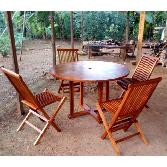 MEJA MAKAN LIPAT KAYU JATI KURSI 4 CAFE