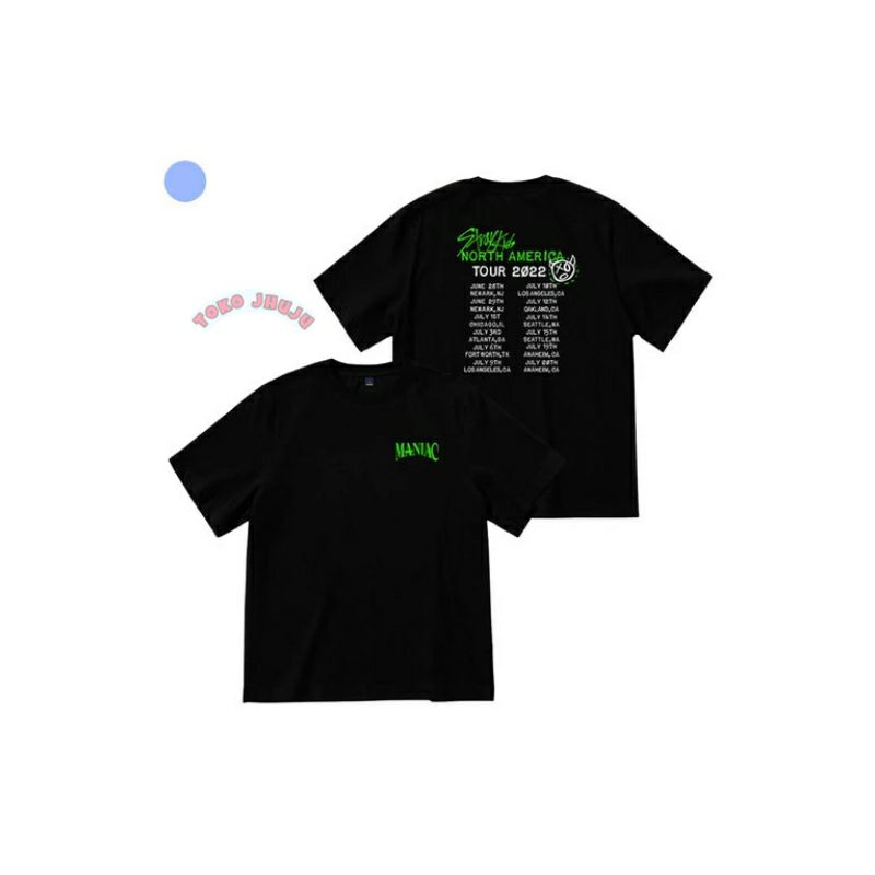 Baju Kaos Stray Kids MANIAC NORTH AMERICA TOUR 2022 sablon depan belakang