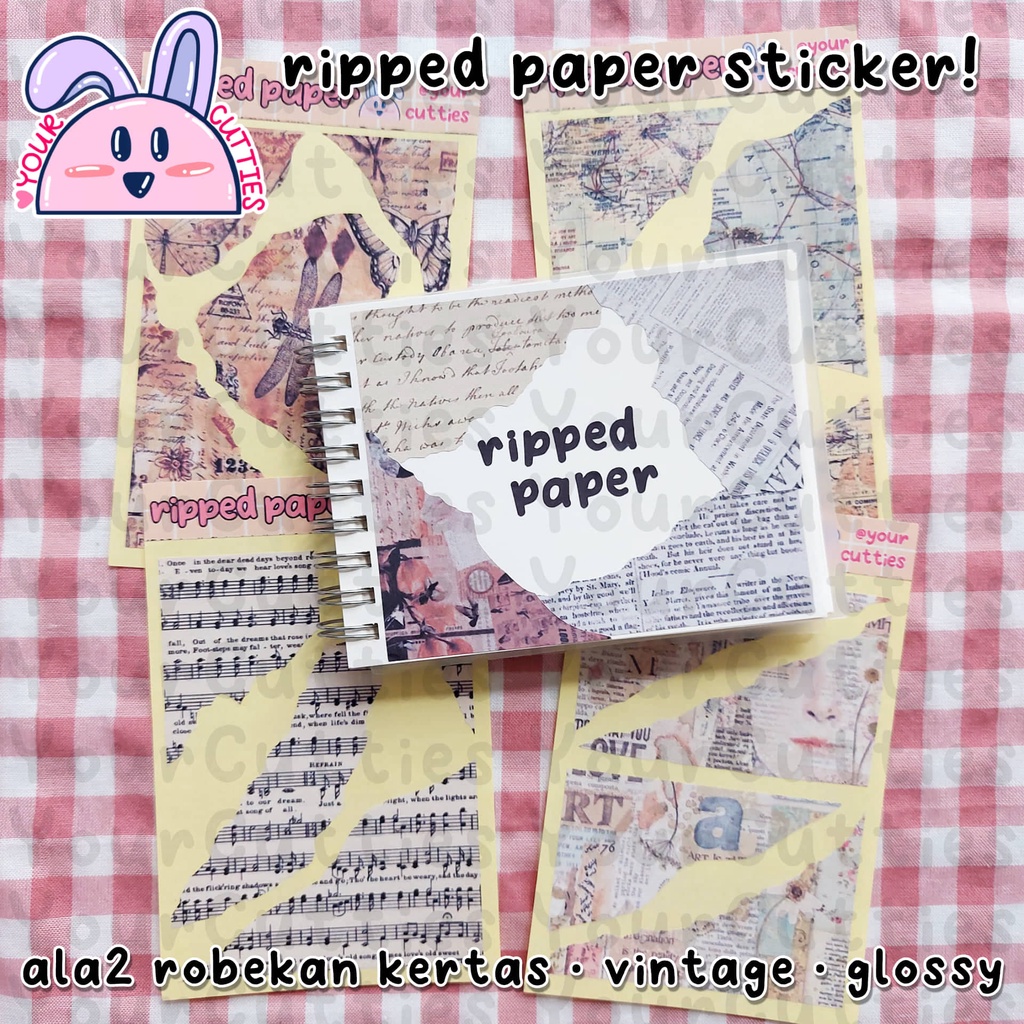 

[SHEET] STIKER RIPPED PAPER ALA KERTAS ROBEK VINTAGE MOTIF JURNAL BUJO PLANNER LUCU MURAH