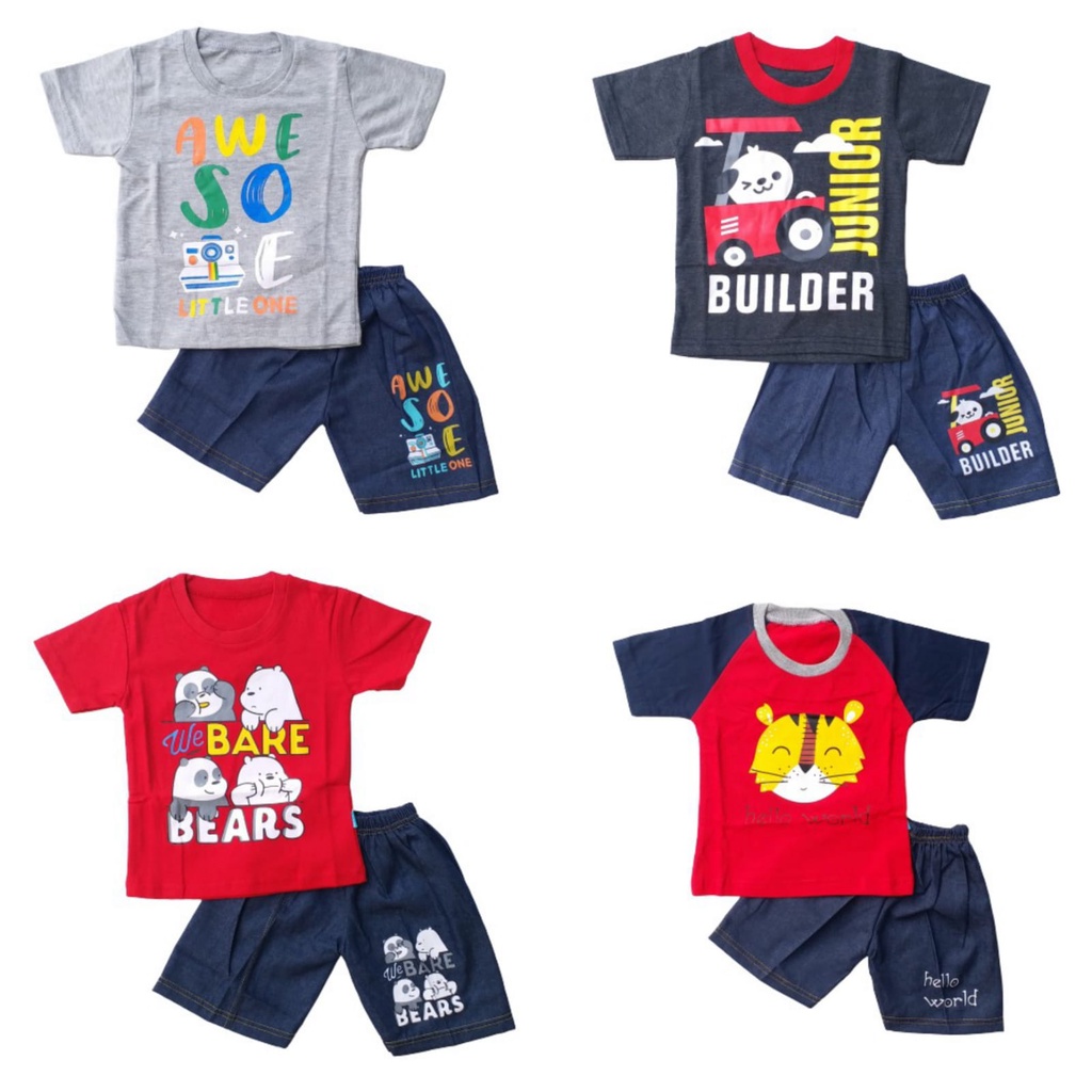 CUCI GUDANG Setelan Celana Jeans Pakaian Bayi Anak Laki Laki Atasan