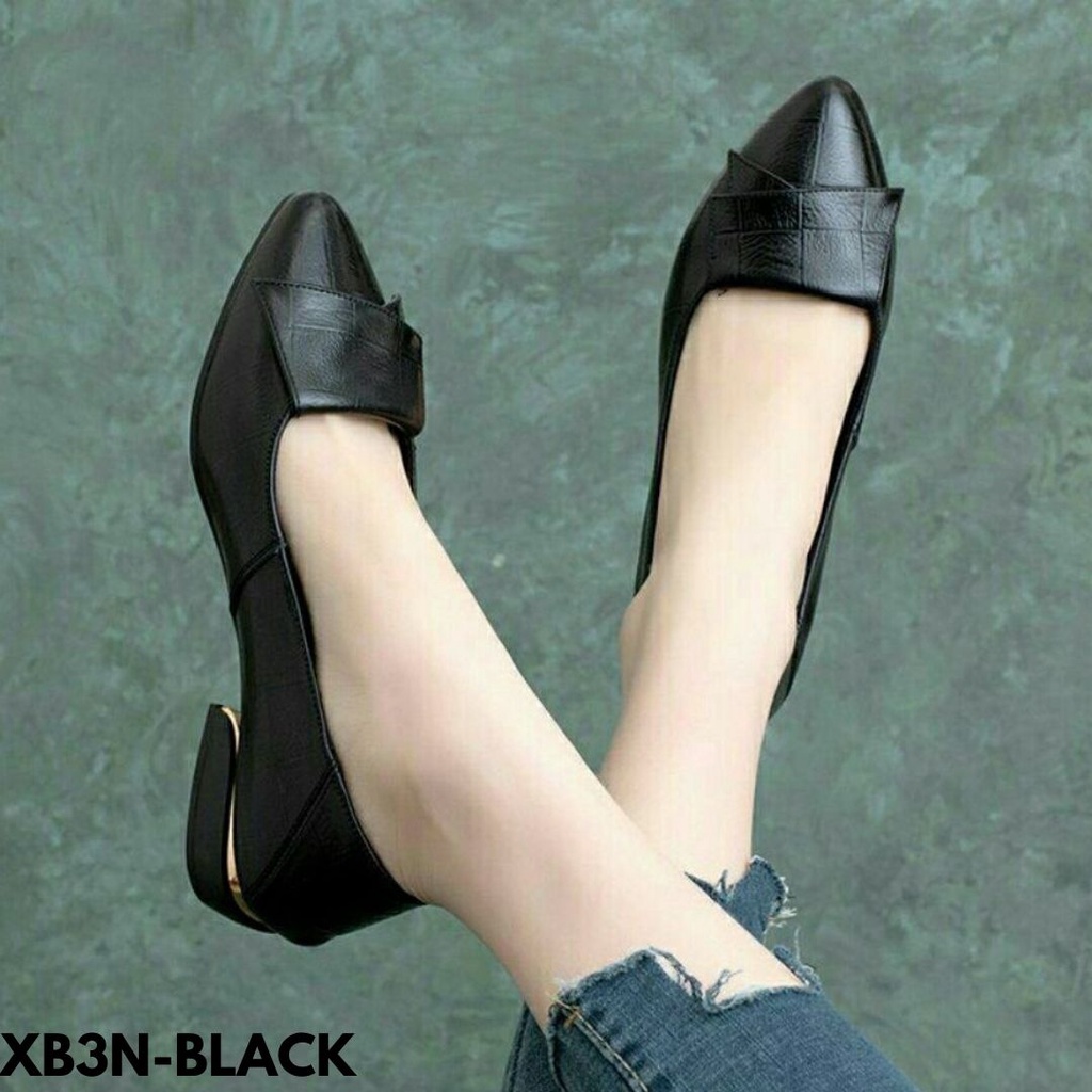 FLAT SHOES WANITA CROCO ELEGANT KERJA KANTOR STYLE BAHAN KULIT IMPORT B3N