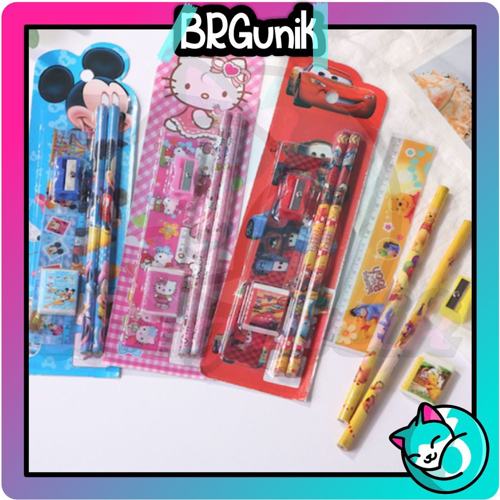 BRGUNIK Set Alat Tulis Sekolah 5 in 1 Karakter Lucu / Mini Stationery S004