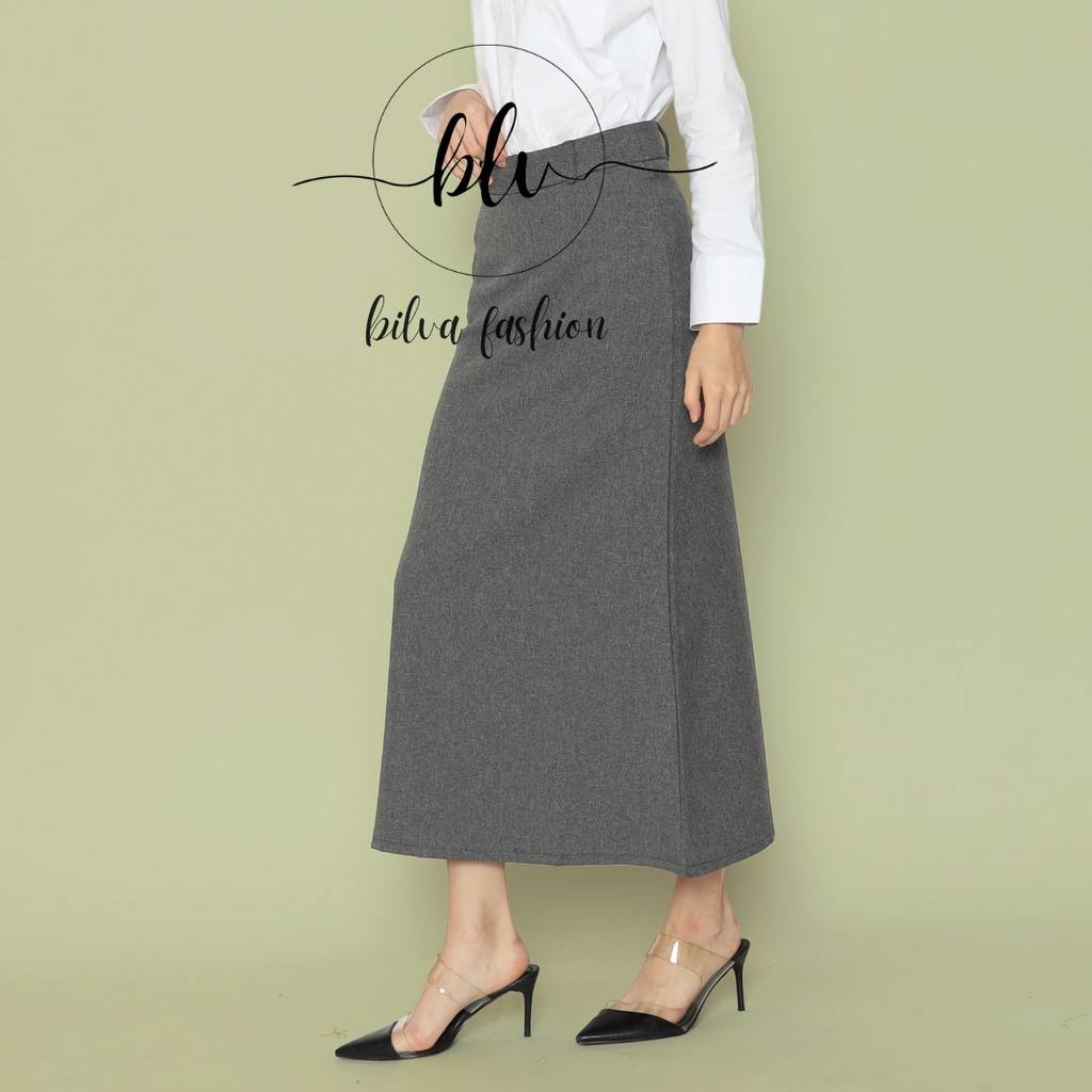 Rok Span Line A Formal Polos Rok Panjang Wanita Rok Kerja Wanita Rok Kantor Wanita-Abu Muda