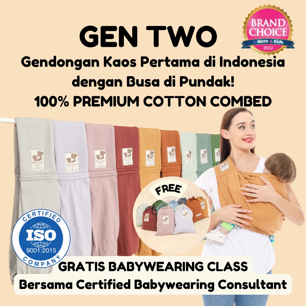 Gendongan Kaos - Geos Gen Two by Mere et Moi (Dengan Busa di Pundak dan Gratis Pouch Penyimpanan)