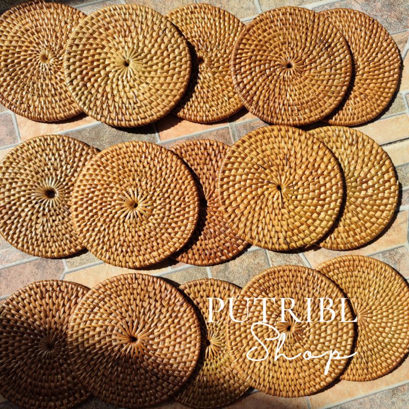 Jual Tatakan Gelas Anyaman Rotan Rajut Coaster Bali Placemat Rattan Coaster Souvenir 8090