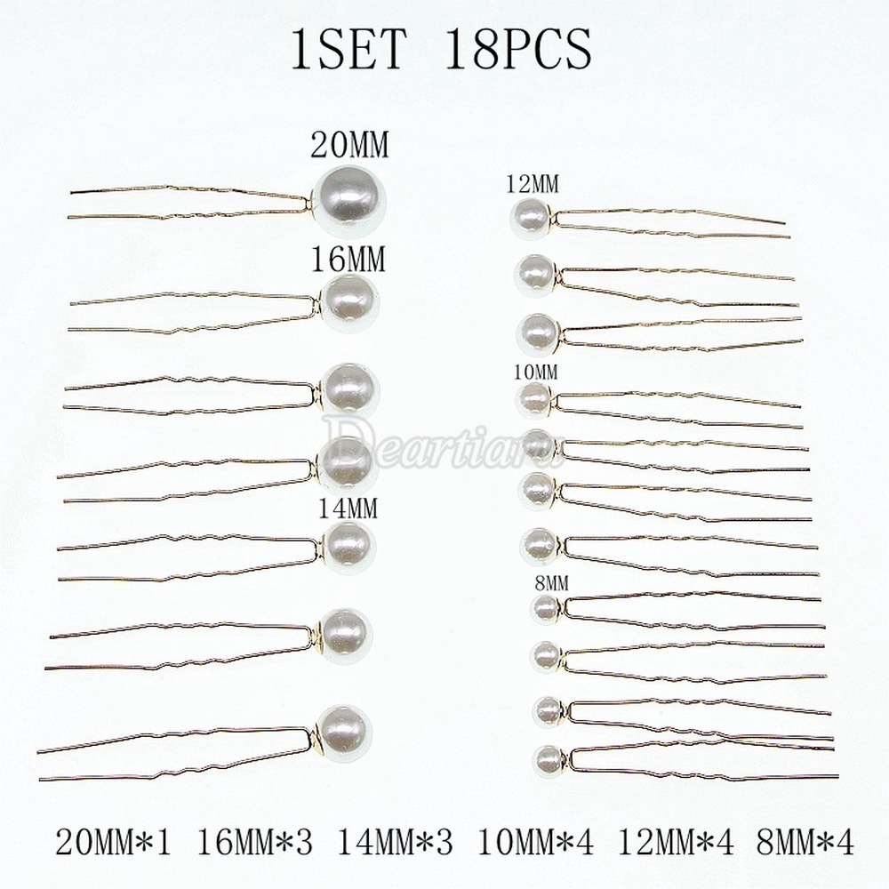 18pcs Jepit Rambut Aksen Mutiara Bentuk U Untuk Aksesori Pernikahan