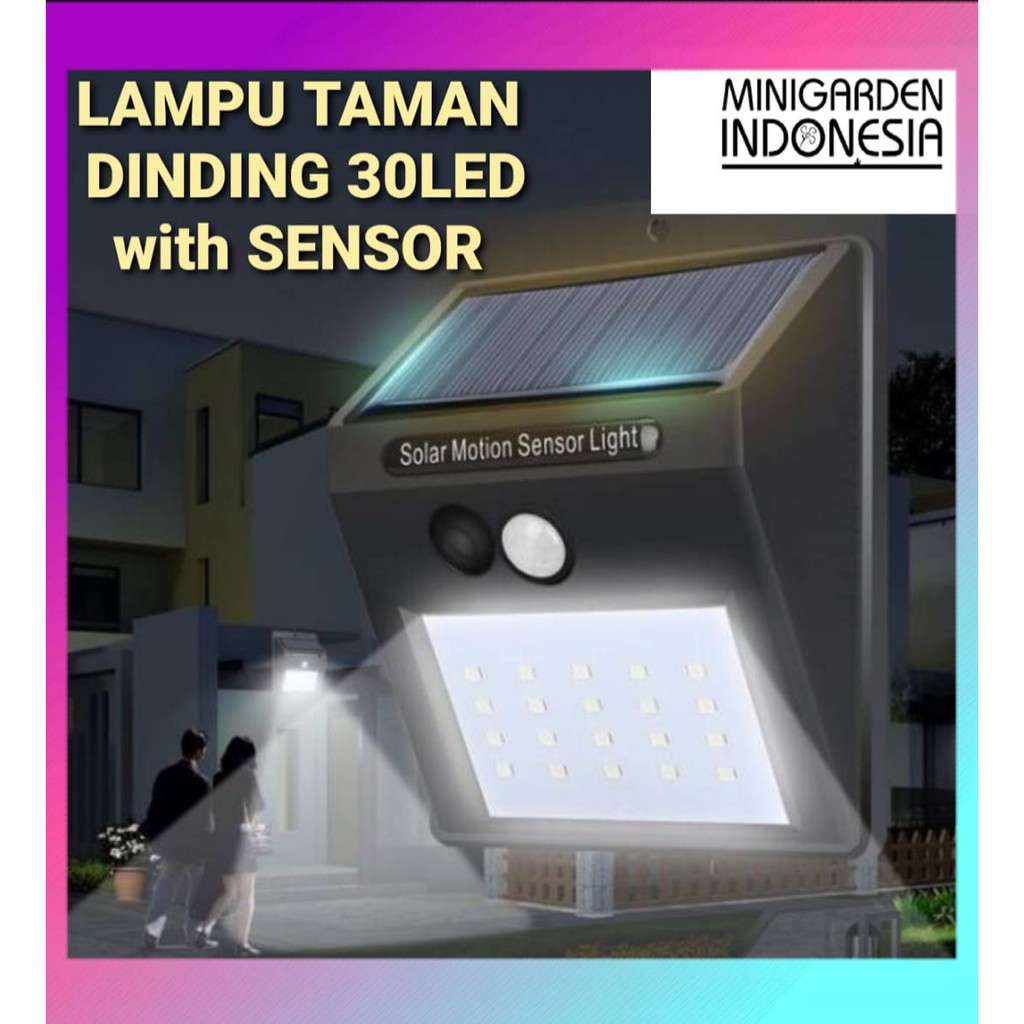 LAMPU TAMAN DINDING 30 LED SENSOR GERAK Solar Sensor Wall Light Lampu Sensor Tenaga Surya emergency