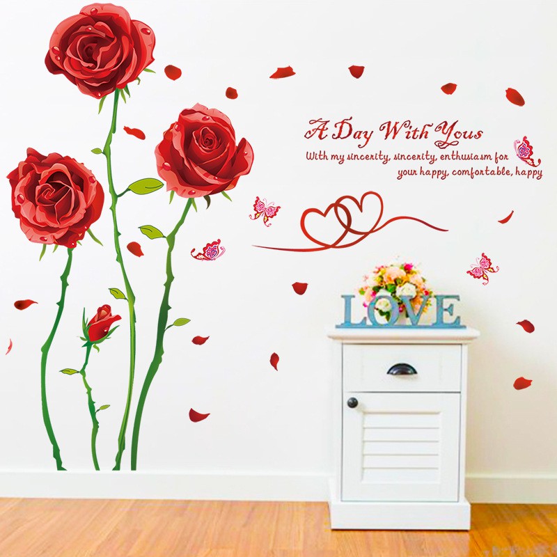 Reliza Wall Sticker Red Rose a Day With You Bunga Mawar Merah Stiker Dinding LDR