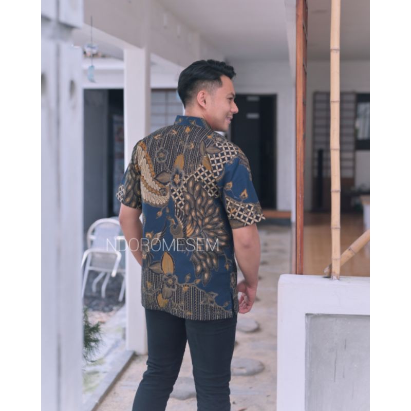 HEM BATIK PREMIUM WARNA NAVY BATIK PRENDEK PREMIUM JOGLO NAVY BATIK LENGAN PENDEK FULL FURING