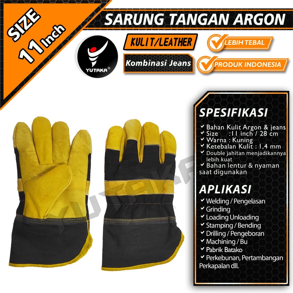 SARUNG TANGAN LAS ARGON KOMBINASI JEANS warna kuning/sarung tangan las Argon murah