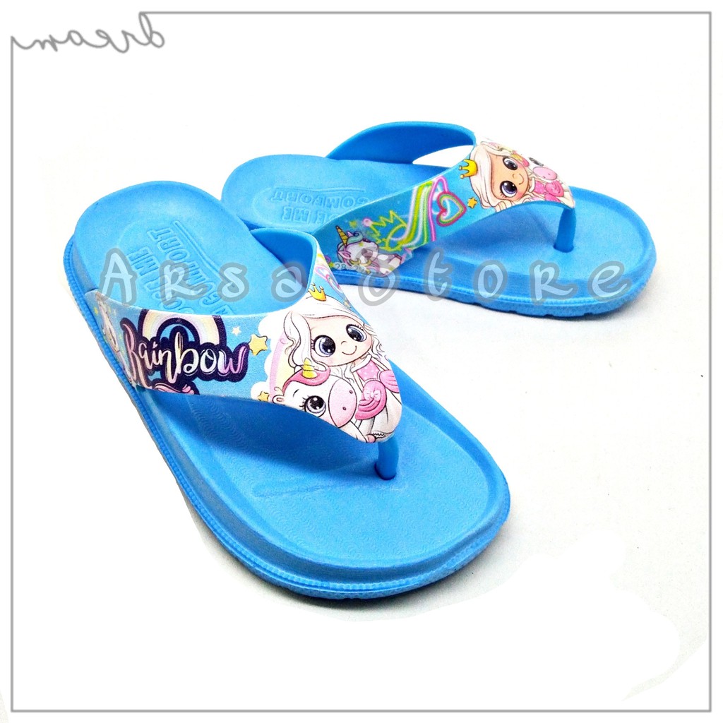 Sandal Anak Perempuan / Sendal Jepit Anak Cewe Rainbow Unicorn Umur 2 - 8 Tahun / Kado Untuk Anak