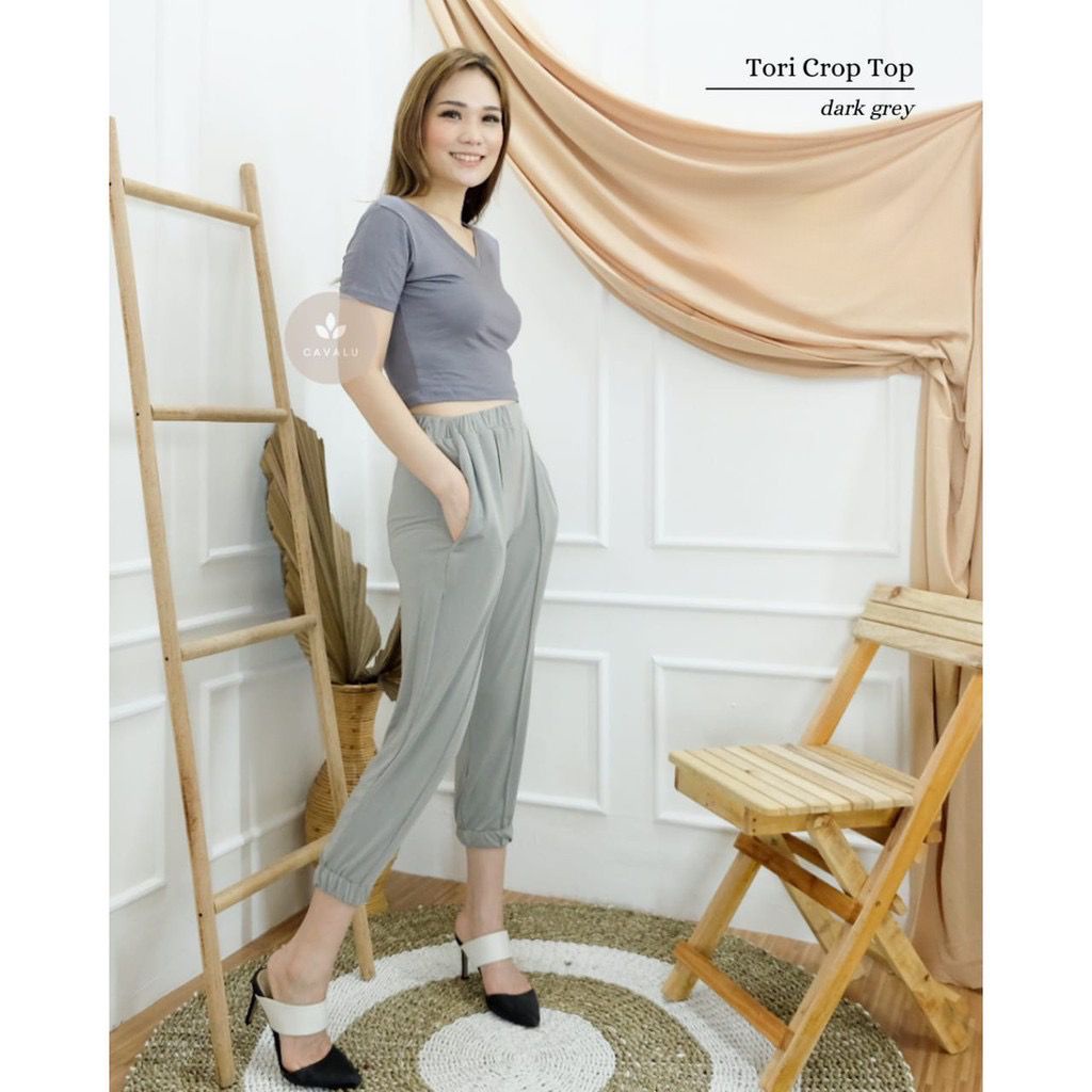 Crop Top Baju Atasan Wanita Polos  T-Shirt Crop Tee Kaos Cewek CAVALU 133 Tori