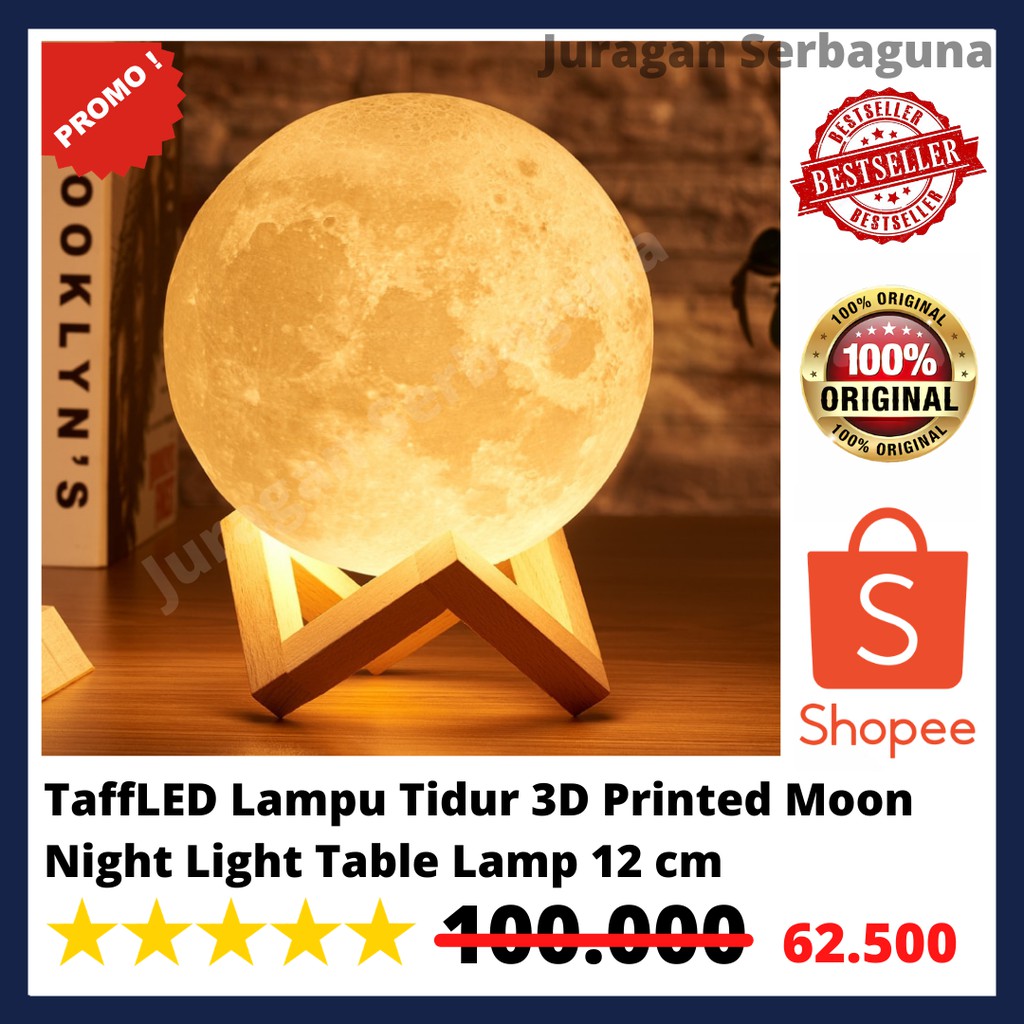 TaffLED Lampu Tidur 3D Printed Moon Night Light Table Lamp 12 cm - ROX-05