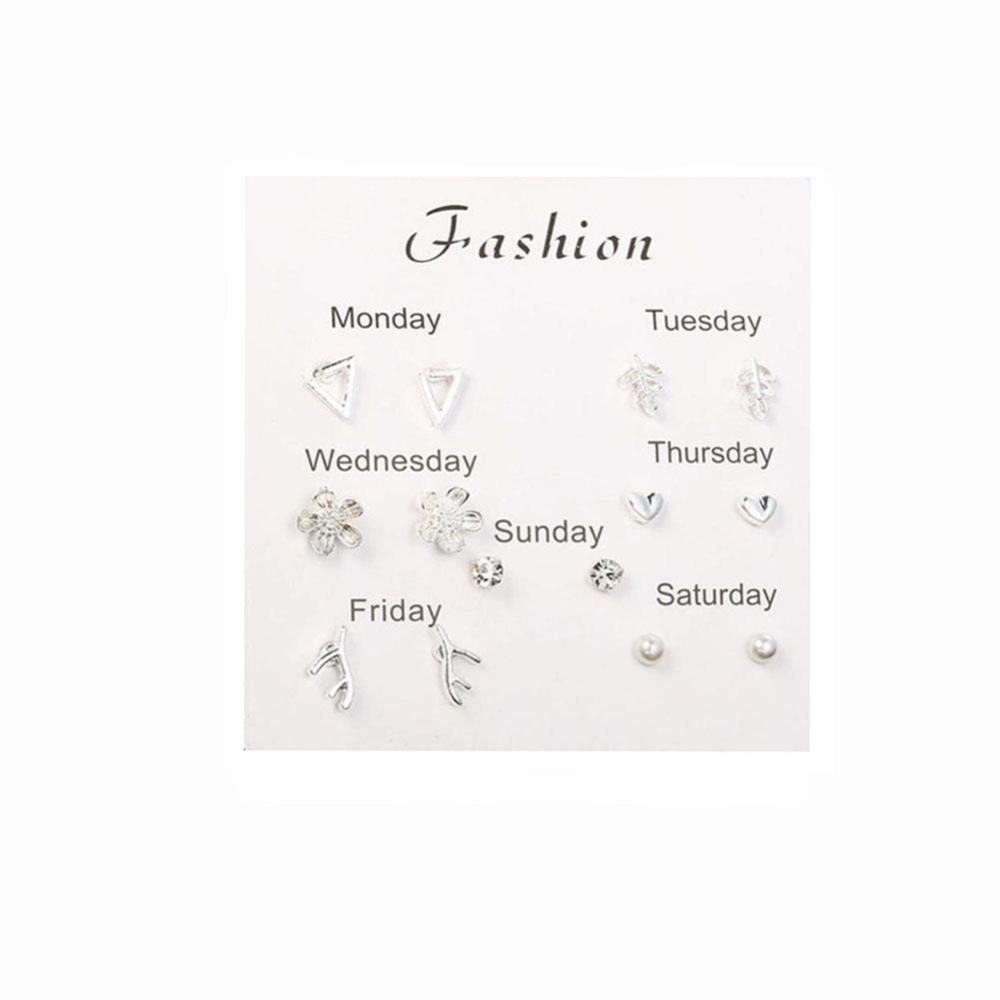 Timekey 7 Pasangset Anting Tusuk Aneka Desain Hias Berlian Imitasi Gaya Korea Untuk Wanita A2K1