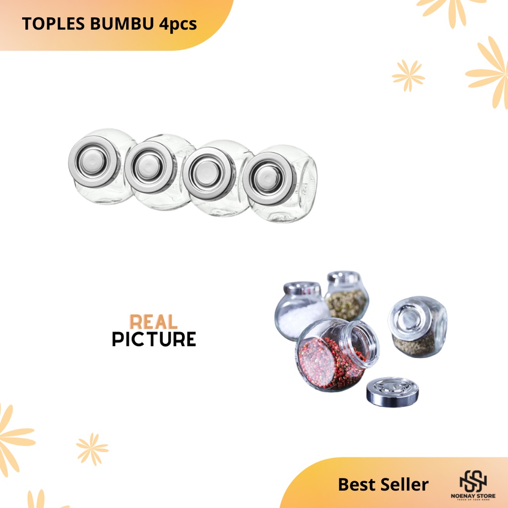 Toples Bumbu Kaca Tutup Alumunium 4 pcs