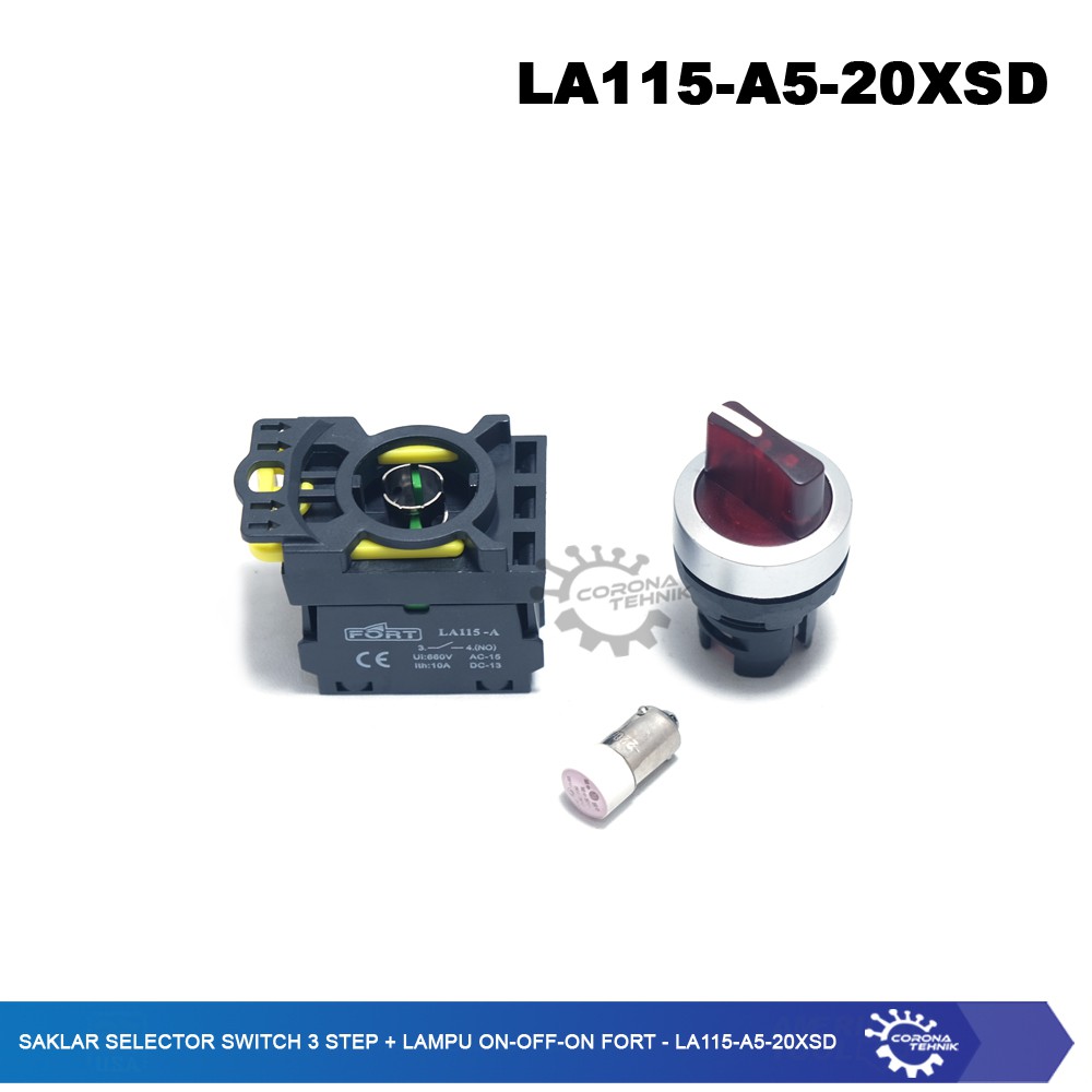 LA115-A5-20XSD - Saklar Selector Switch 3 Step + Lampu On-Off-On FORT