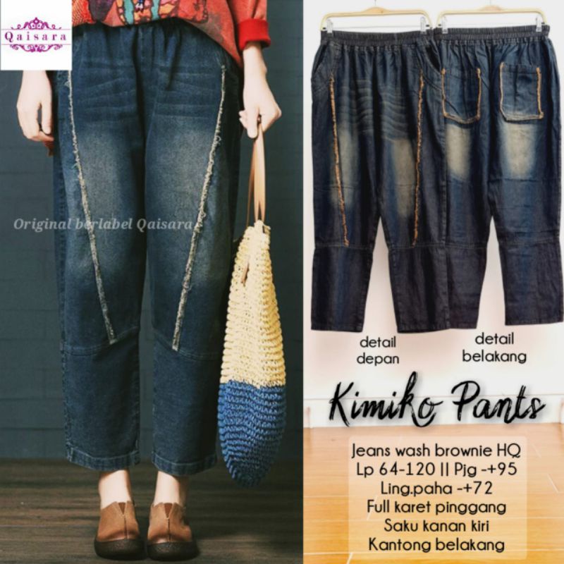 Kimiko Pants Ori By Qaisara / Celana Jeans Kekinian Pinggang Full Karet / Celana Jins Murah / COD
