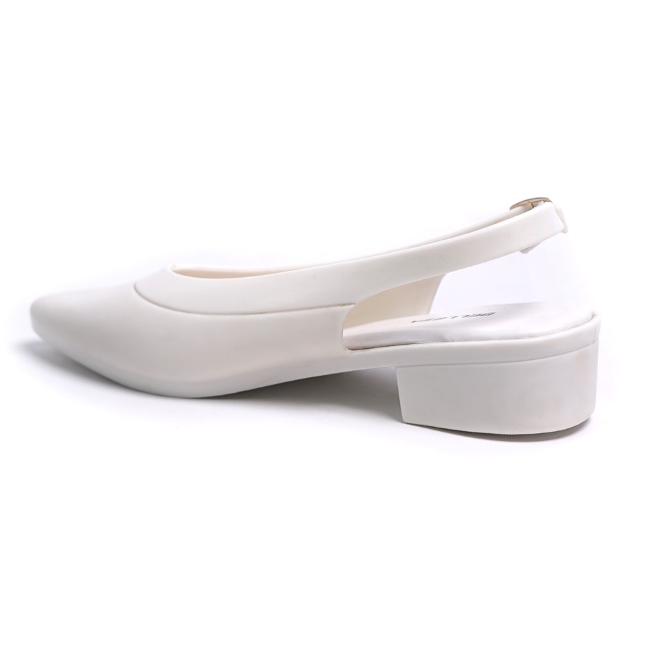 BELLEZA MALL - Slingback Flat Shoes MELISA WHITE | sepatu kerja kantoran wanita hak rendah 3cm warna putih | mules flatshoes pergi formal shoe cewek / perempuan executive beleza shoes official