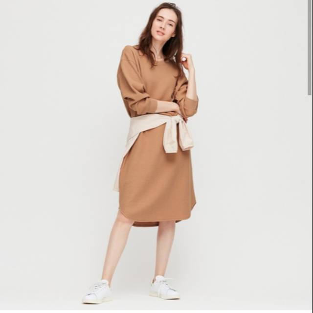 WOMEN GAUN WAFFLE V NECK LENGAN PANJANG UNIQLO