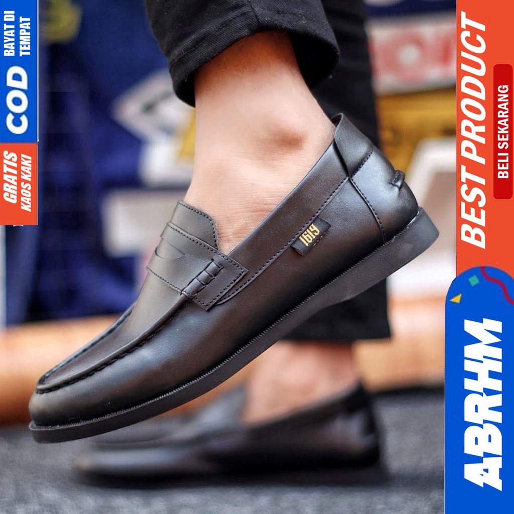 Abrhm Pecco - Sepatu Formal Pria Pantofel Hitam