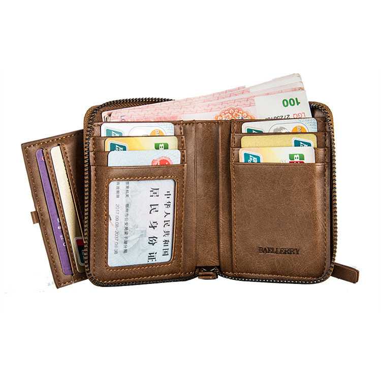 Baellerry 100% ORIGINAL Dompet Pria Bahan Kulit keren ORIGINAL Genuine keren exclusive dompet cowok Baellerry Casual Men's Zipper Short Wallet Europe Multi-function Card Holder Cross vertical Section Vintage Luxury Theft Protect