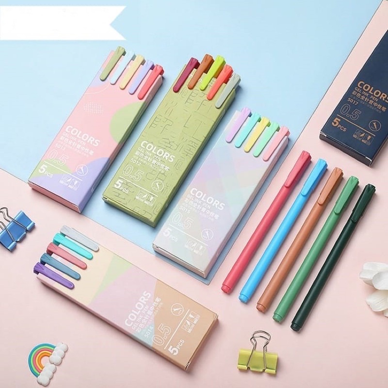 

Morandi Macaron Color Gel Pen Set 5pcs Bolpen