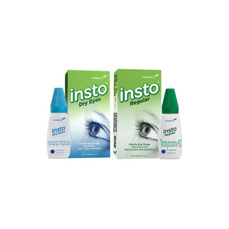 INSTO REGULAR EYE DROP HIJAU DAN INSTO DRY EYES BIRU MOISTURE MATA MERAH PERIH GATAL KERING IRITASI