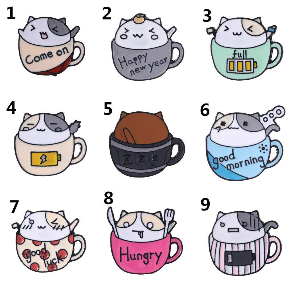 Lily Coffee Cup Cat Pin Wanita Anak Hadiah Tas Ransel Pakaian Lencana Pin