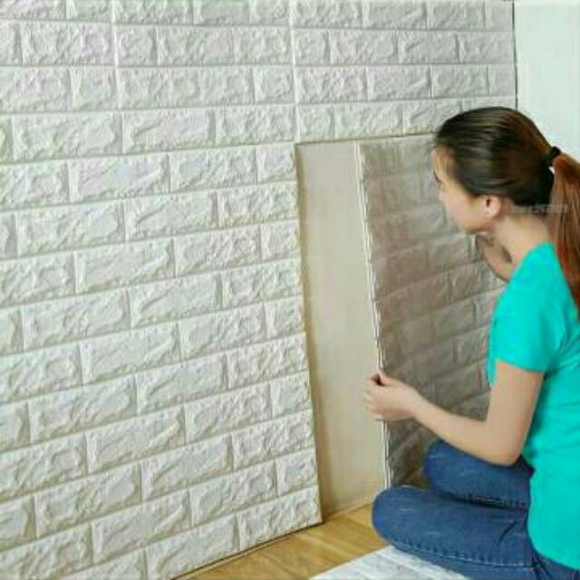 Wallpaper 3D Brick Foam Putih 3mm - Wall Sticker Dekorasi Dinding Bata