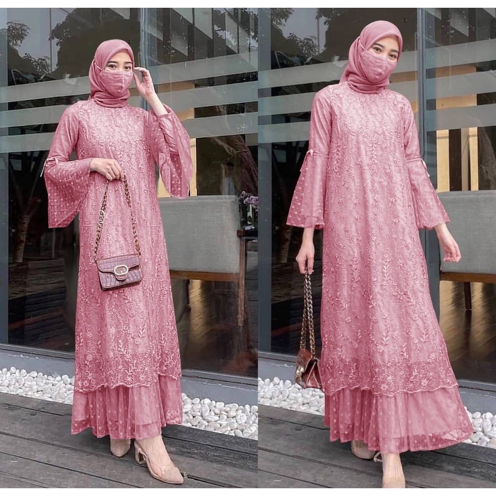 3 UKURAN M L XL MAXY GELA FASHION PAKAIAN WANITA DRESS GAMIS MAXI BAHAN BRUKAT JCHM