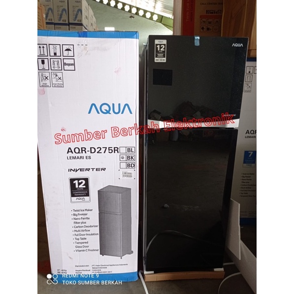 Kulkas 2 pintu Aqua inverter 43watt 220 liter garansi resmi AQR D 275R promo  275 bandung terbaru