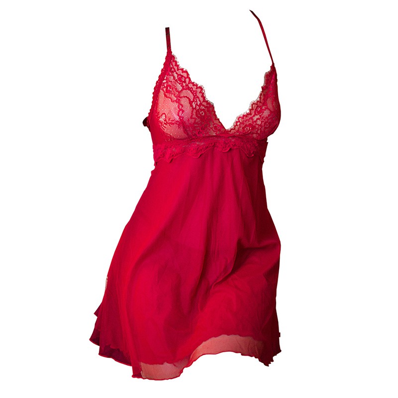 Lingerie Nightgown Tali Silang Merah Transparan