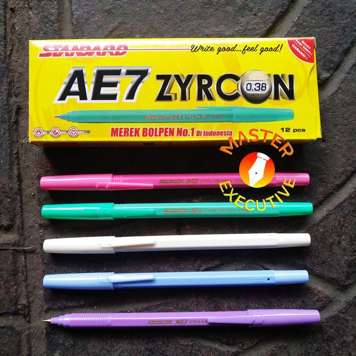 [Pak - 12 Buah] Standard AE7 Zyrcon Black 0.38 Delta Tip Pen - Pulpen Hitam