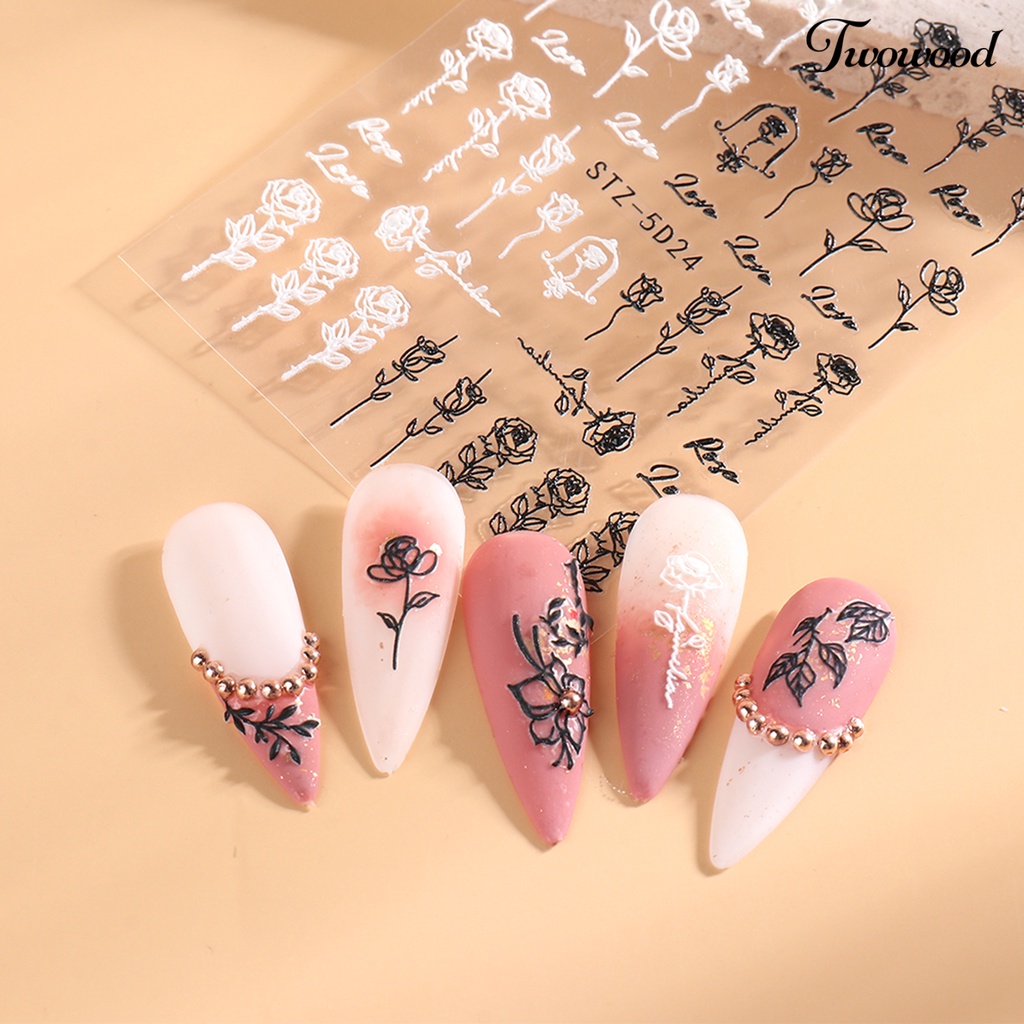 Twowood Stiker Kuku Motif Bunga Kamelia Untuk Dekorasi Nail Art DIY