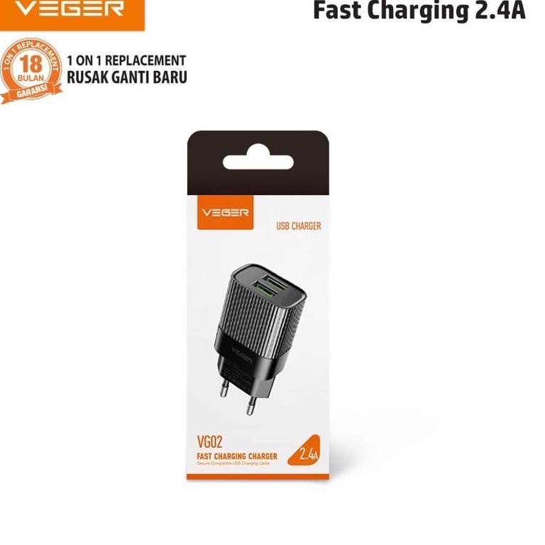 [UBT. 35777] Charger VEGER dual output VG02 fast charging 2.4a / batok charger VEGER 2.4a 2output