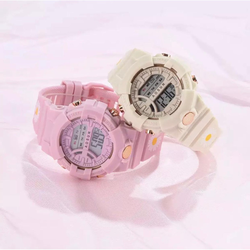 PA JAM TANGAN PRIA WANITA BUNGA DIGITAL RUBBER SPORT BULAT LED GROSIR COUPLE REMAJA JF063