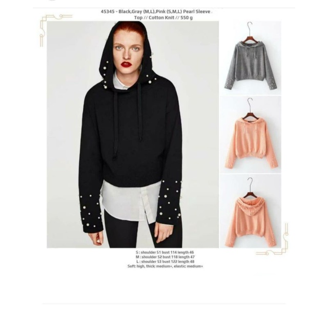 Kaos sweater rajut jumbo cewek kupluk mutiara orange hitam abu lengan panjang