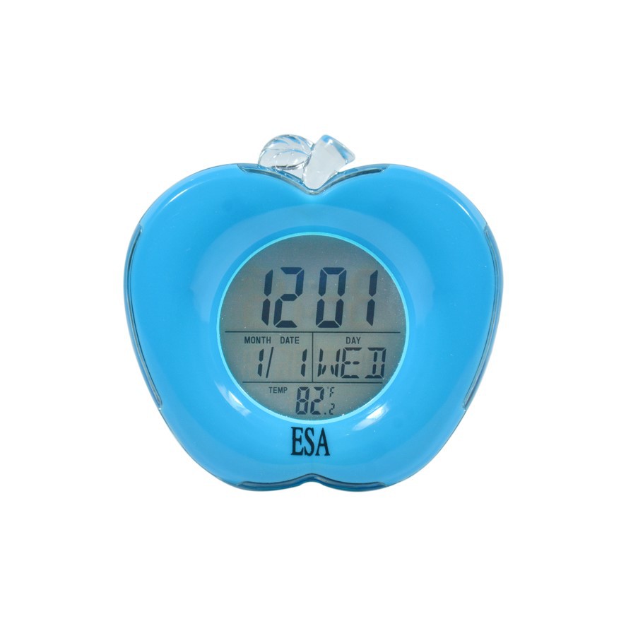 Jam Meja Weker Smart Digital Alarm Clock Biru Bentuk Apel Free Baterai 160C