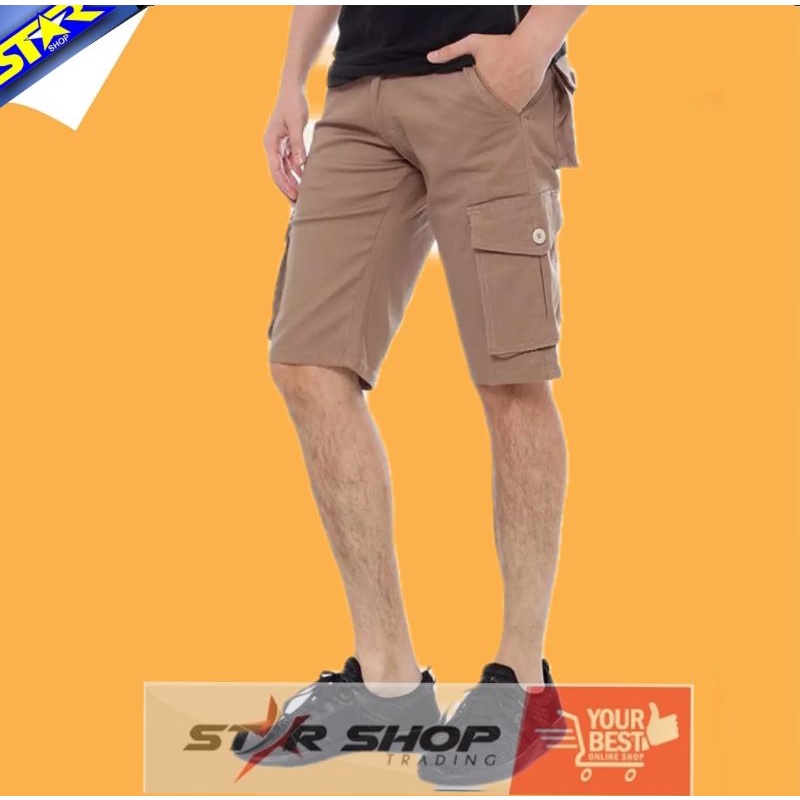 Celana PDL pendek pria kargo pants kargo katun kanvas