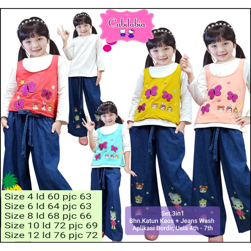 Baju Anak Perempuan Setelan Anak Perempuan Setelan Kulot Jeans Anak 3in1 Little Set