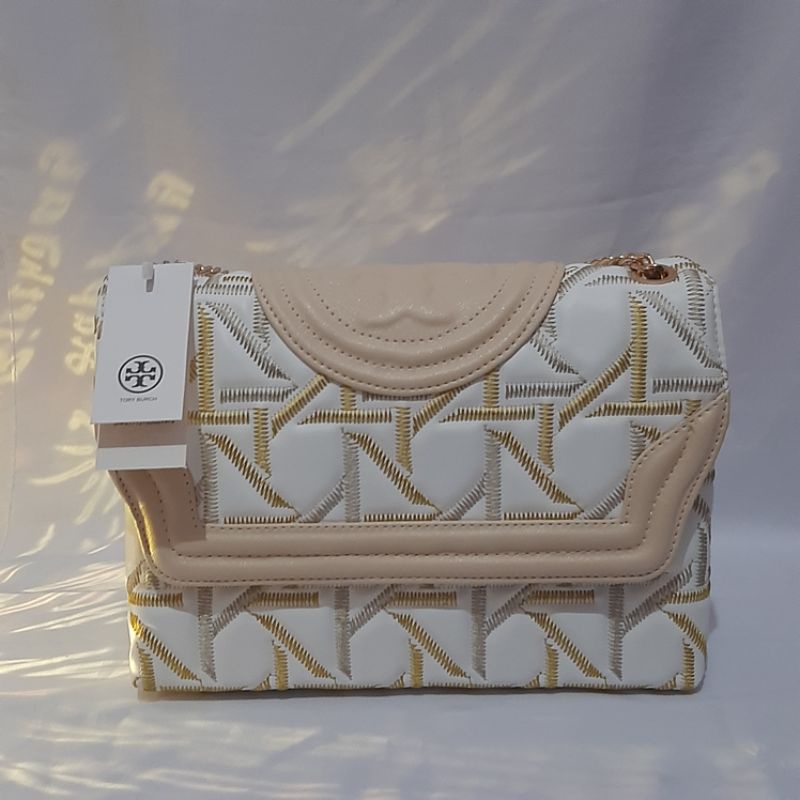 Tory Burch TB Soft Embroidered Canvas Convertible Mirror Sling Shoulder bag