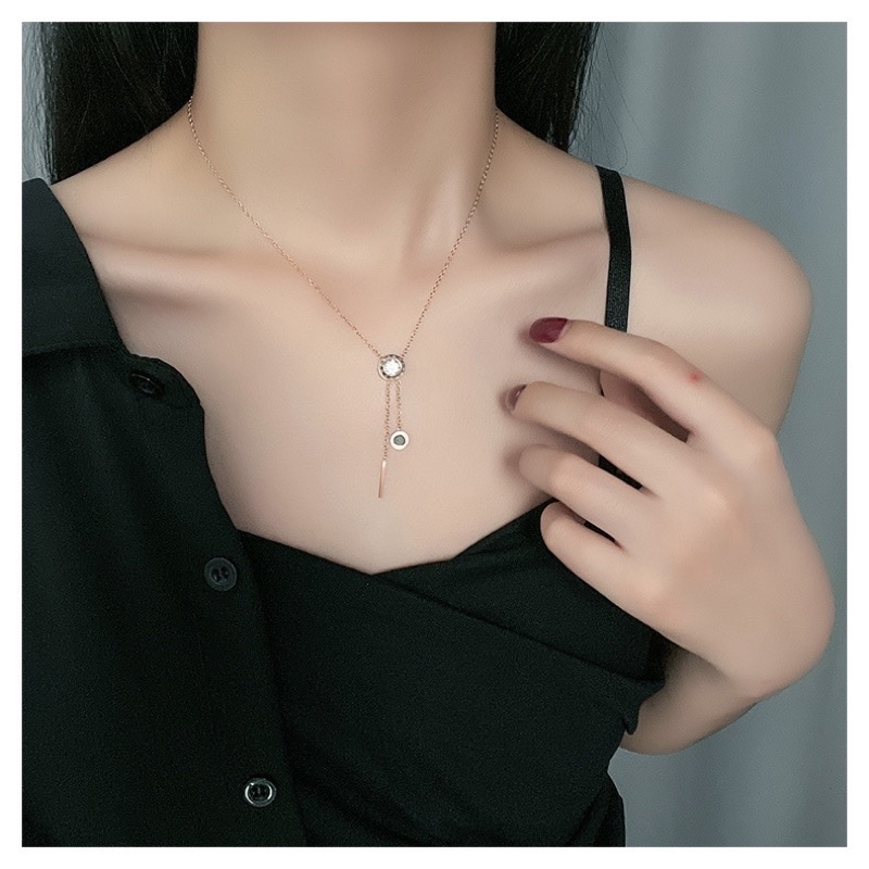 Kalung titanium Bvl roma zircon juntai batang korea style anti karat