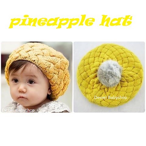 Topi Bayi Rajut Nanas  Lucu ( Pineapple Baby Hat-Topi Anak-Topi Balita Unik-Topi Batita Keren )