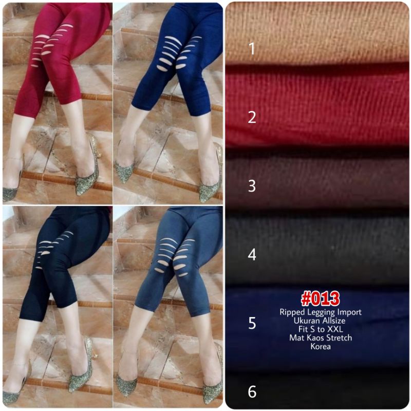 Celana Legging 7/8 Wanita Import Premium Motif Sobek Kekinian  / Legging Sobek Wanita