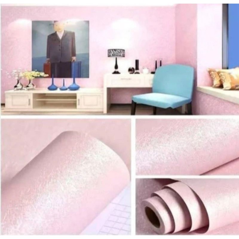 WALLPAPER STIKER DINDING MOTIF POLOS PINK SERABUT
