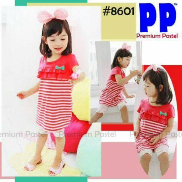 Setelan Anak Cewek PP Missy Strippe Red Set 2in1 (dress, pants)