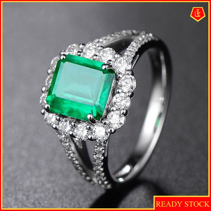 [Ready Stock]Women's Fashionable Temperament Inlaid Emerald Ring